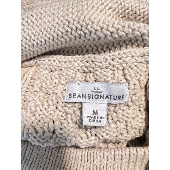 LL Bean Signature Cream Cotton Funnelneck Pullover Cable Fisherman Sweater M - Picture 8 of 8